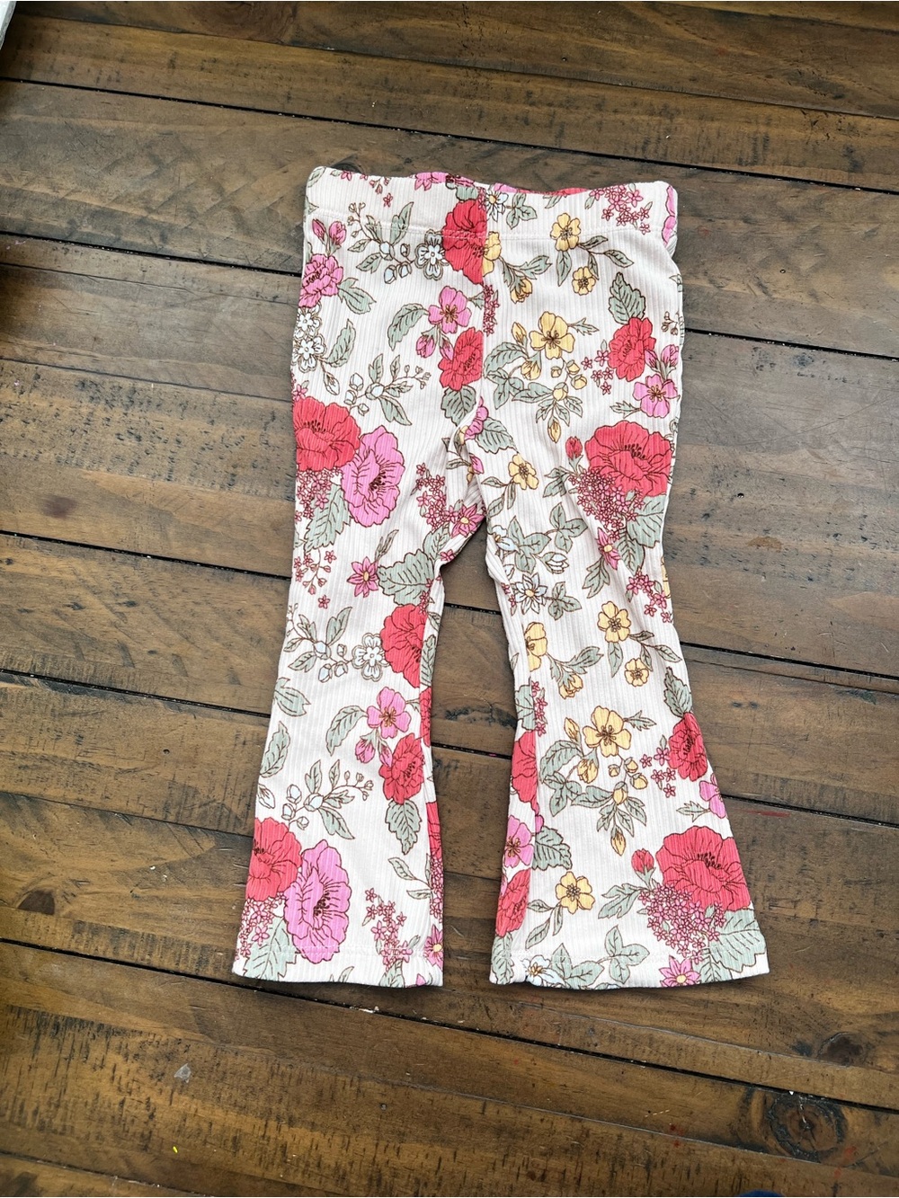 btween Floral Pink Bell-Bottom Leggings